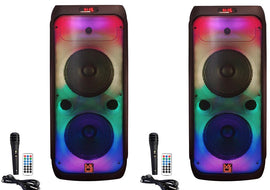2 MR DJ FLAME4200 10" X 2 Rechargeable Portable Bluetooth Karaoke Speaker with Party Flame Lights Microphone TWS USB FM Radio