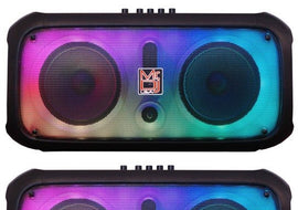 2 MR DJ FIRE-FLAME 6.5" X 2 Rechargeable Portable Bluetooth Karaoke Speaker with Party Flame Lights Microphone TWS USB FM Radio