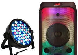 MR DJ FLAME3200 8" X 2 Rechargeable Portable Bluetooth Karaoke Speaker with Party Flame Lights Microphone TWS USB FM Radio + 54-LED Slim Par Wash DJ Light