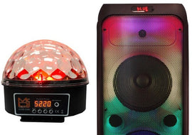 MR DJ FLAME3200 8" X 2 Rechargeable Portable Bluetooth Karaoke Speaker with Party Flame Lights Microphone TWS USB FM Radio + LED Crystal Magic Ball