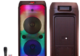 MR DJ FLAME4200 10" X 2 Rechargeable Portable Bluetooth Karaoke Speaker with Party Flame Lights Microphone TWS USB FM Radio + 18-LED Slim Par Wash DJ Light