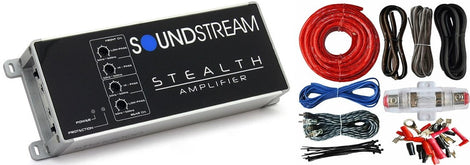 Soundstream ST4.1200D Stealth 1200W 4Channel Class D Motorcycle Car Audio Amplifier + 4 Gauge Amp Kit