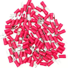 American Terminal E-SR8-100 100PCS 18-22AWG #8 Red Insulated Fork Spade Wire Connector Electrical Crimp Terminal