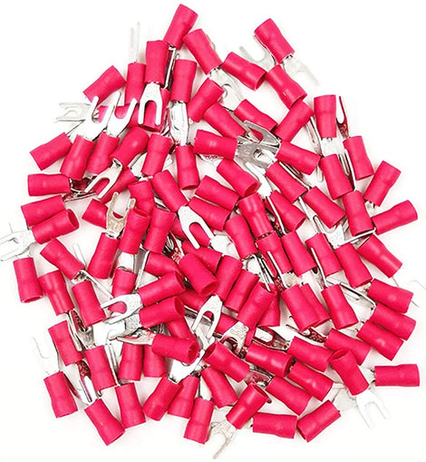 American Terminal E-SR8-100 100PCS 18-22AWG #8 Red Insulated Fork Spade Wire Connector Electrical Crimp Terminal