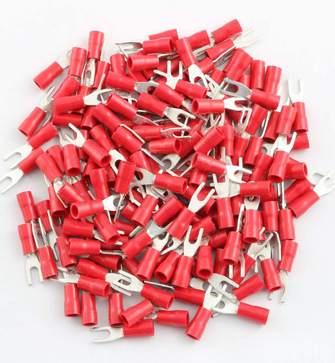 PATRON PSR8-100 100PCS #8 Red Insulated Fork Spade Wire Connector Electrical Crimp Terminal 18-22AWG