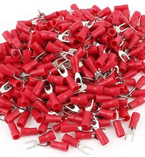 Absolute USA RS8-200 200PCS Red Insulated Fork Spade Wire Connector Electrical Crimp Terminal 18-22 AWG