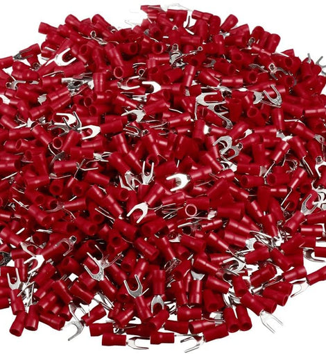 XP Audio XSR8-100 100PCS 18-22AWG #8 Red Insulated Fork Spade Wire Connector Electrical Crimp Terminal