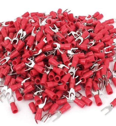 MR DJ DSR8-100 100PCS 18-22AWG #8 Red Insulated Fork Spade Wire Connector Electrical Crimp Terminal