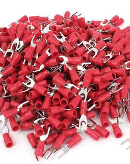 MR DJ DSR8-500 500PCS 18-22 AWG Red Insulated Fork Spade Wire Connector Electrical Crimp Terminal