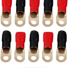 MR DJ DGRT00-10 1/0 Gauge Crimp Ring Terminals Connectors 10-Pack (Red, Black)