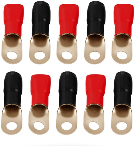 MR DJ 1/0 Gauge Ring Terminal 10 Pack 1/0 AWG Wire Crimp Cable- Red/Black 5/16
