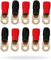 MR DJ DGRT00-10 1/0 Gauge Crimp Ring Terminals Connectors 10-Pack Black Red