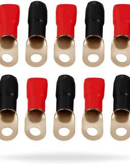 MR DJ DGRT00-10 1/0 Gauge Crimp Ring Terminals Connectors 10-Pack (Red, Black)