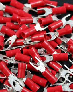 100 Red Insulated Fork Spade Wire Connector Electrical Crimp Terminal 18-22AWG