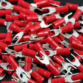 100 Red Insulated Fork Spade Wire Connector Electrical Crimp Terminal 18-22AWG