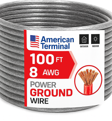 American Terminal ATP8G100SL 8GA 100' Silver Power Ground Wire Car Audio Amplifier Marine Cable
