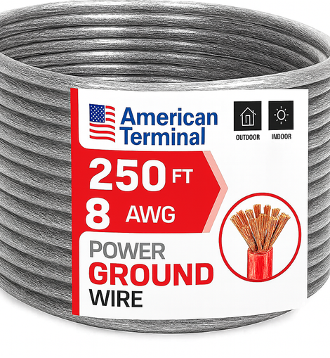 American Terminal ATP8G250SL 8GA 250' Silver Power Ground Wire Car Audio Amplifier Marine Cable