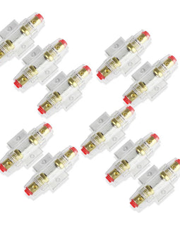 10 PACK AGU FUSE HOLDER 4 6 8 10 GAUGE IN LINE GLASS FUSES AWG WIRE GOLD