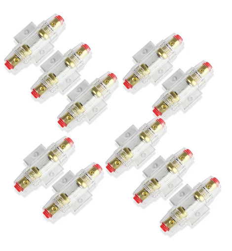 10 PACK AGU FUSE HOLDER 4 6 8 10 GAUGE IN LINE GLASS FUSES AWG WIRE GOLD