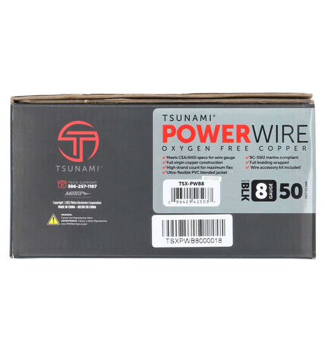 Tsunami TSX-PWB8 50Ft Spool Black 8ga w/Acc Kit