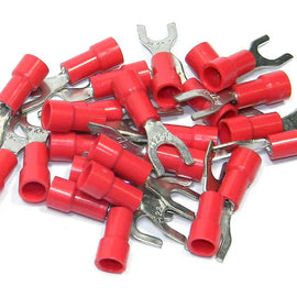 E-SR8-100 100 Red Insulated Fork Spade Wire Connector Electrical Crimp Terminal 18-22AWG