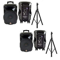 2 MR DJ 15" 4000W Bluetooth DSP FM USB Portable PA DJ Speaker with Stand