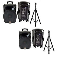 2 PRO 15" 4000W Bluetooth DSP FM Radio USB Portable PA DJ Speaker & Stands