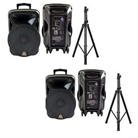 2 MR DJ 15" 4000W Bluetooth DSP FM USB Portable PA DJ Speaker & Stands