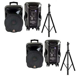 2 PRO 15" 4000W Bluetooth DSP FM Radio USB Portable PA DJ Speaker & Stands