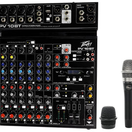 Peavey PV 10 AT 10 Channel Compact Mixing Mixer Console with Bluetooth Auto-Tune pitch correction + Blue Mic