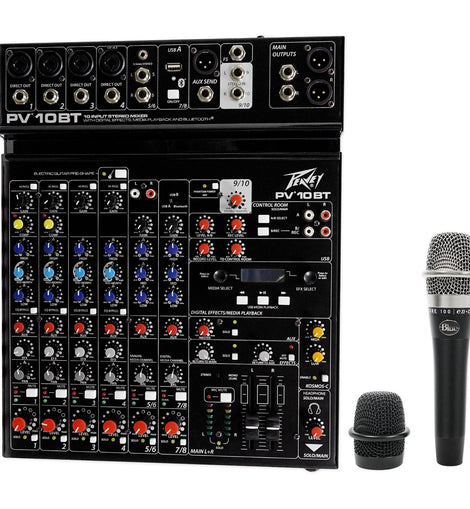 Peavey PV 10 BT 10 Channel Compact Mixing Mixer Console with Bluetooth + Blue Mic