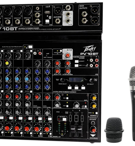 Peavey PV 10 AT 10 Channel Compact Mixing Mixer Console with Bluetooth Auto-Tune pitch correction + Blue Mic