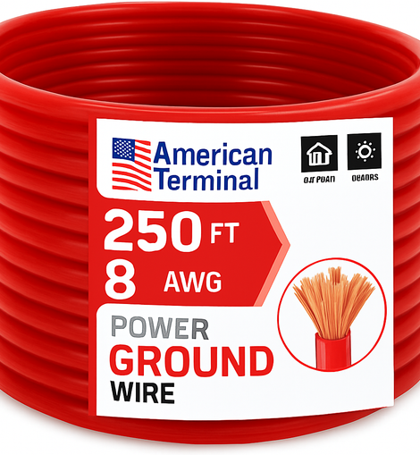 American Terminal ATP8G250RD 8GA 250' Red Power Ground Wire Car Audio Amplifier Marine Cable