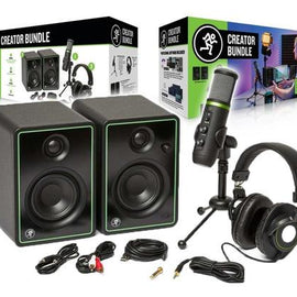 Mackie Creator Bundle USB microphone, studio monitors, and headphones