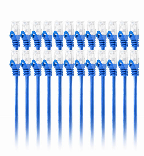 20 Cat6a Ethernet Network Patch Cable RJ45 23AWG 600Mh Solid Copper Wire 3' Blue