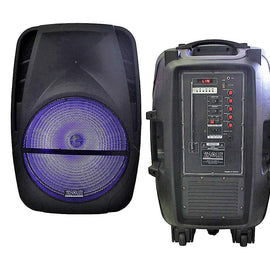 Absolute AS15BAT 15" Bluetooth Speaker 15" Rechargeable Portable DJ PA Speaker / Bluetooth/ karaoke LED 3000 watt