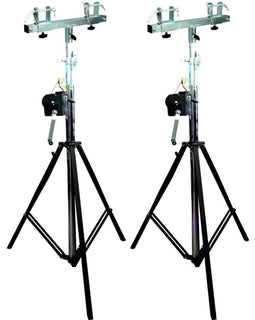 2 DJ Pro Lighting 12 Foot Crank Light Stand & 2 Square Truss T-Bar Adapter