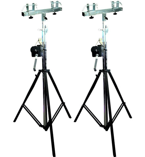 2 DJ Pro Lighting 12 Foot Crank Light Stand & 2 Square Truss T-Bar Adapter