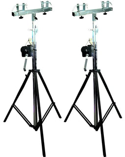 (2) MR TRUSS Pro Lighting 12 Foot Crank Light Stand & (2) Square Truss T-Bar