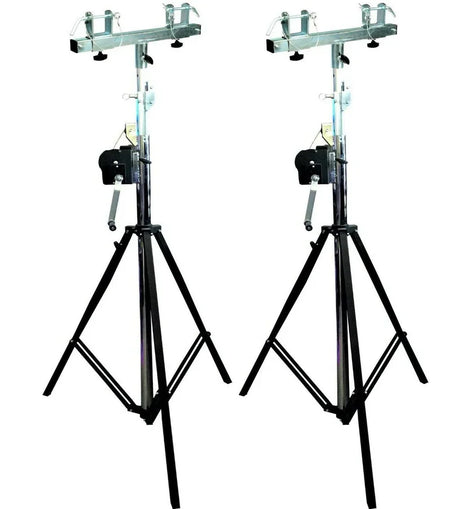 (2) MR TRUSS Pro Lighting 12 Foot Crank Light Stand & (2) Square Truss T-Bar