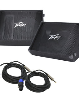 2 Peavey PV 12M Pro Passive 12" Stage Monitor Speaker & 1/4" to Speakon Cables