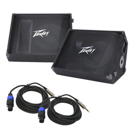 2 Peavey PV 12M Pro Passive 12" Stage Monitor Speaker & 1/4" to Speakon Cables