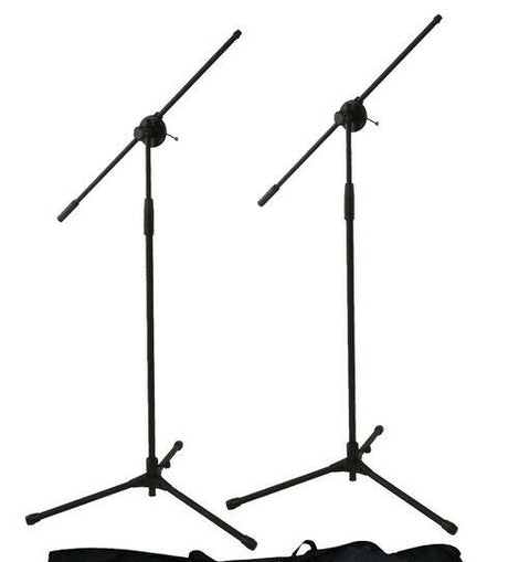 MR DJ MS600PKG 2 Universal Adjustable Tripod Microphone Stands Table Boom Stage with Mic Holder Clips & Carry Bag