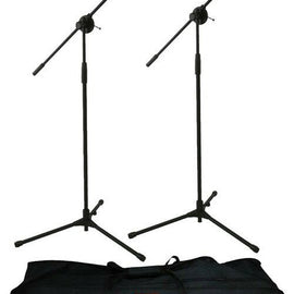 MR DJ MS600PKG 2 Microphone Stands Adjustable Boom Stage with Mic Holder Clips & Carry Bag