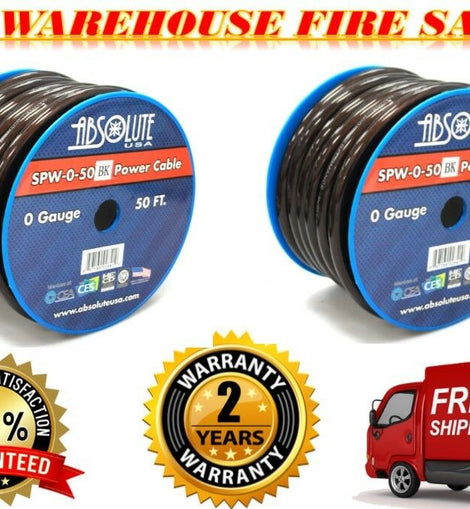 2 Absolute SPW-0-50BK 1/0 Gauge 50 FT, 100 Feet Total Power Ground Battery Wire Cables Black