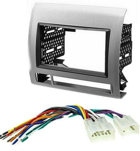 TOYK972S Silver Double Din Radio Install Dash Kit & TWH-950 for 2005-2011 Toyota Tacoma