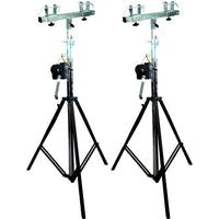2 Black DJ Pro Lighting 12 Foot Crank Light Stand & Square Truss T-Bar Adapter