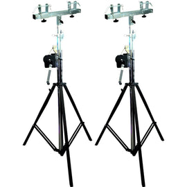 2 Black DJ Pro Lighting 12 Foot Crank Light Stand & Square Truss T-Bar Adapter