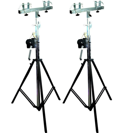 2 Black DJ Pro Lighting 10 Foot Crank Light Stand & Square Truss T-Bar Adapter