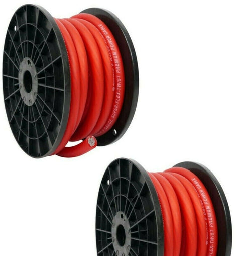 2 Patron 1/0 Gauge 50 FT Xtreme Twisted Power/Ground Battery Wire Cables Set Red